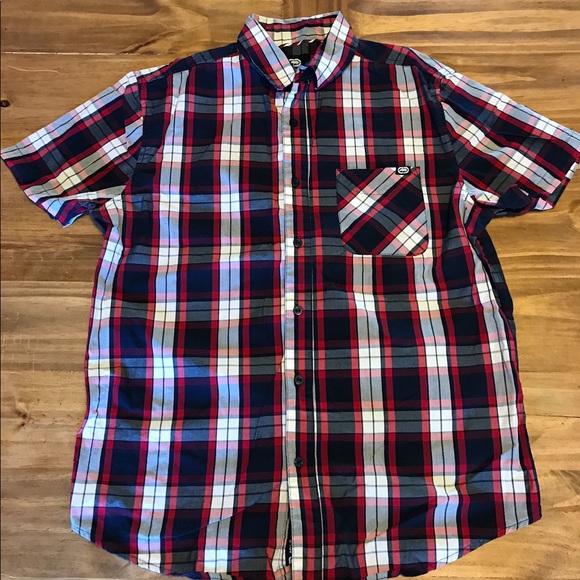 Ecko blue and red plaid oxford button down Sz M - Picture 5 of 6